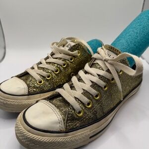 Converse Chuck Taylor All Star Gold Metallic Glitter Low Top Sneakers 6.5